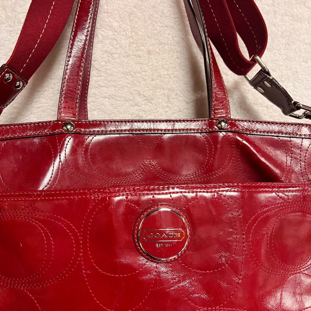 Coach Glossy Red diaper Baby Bag